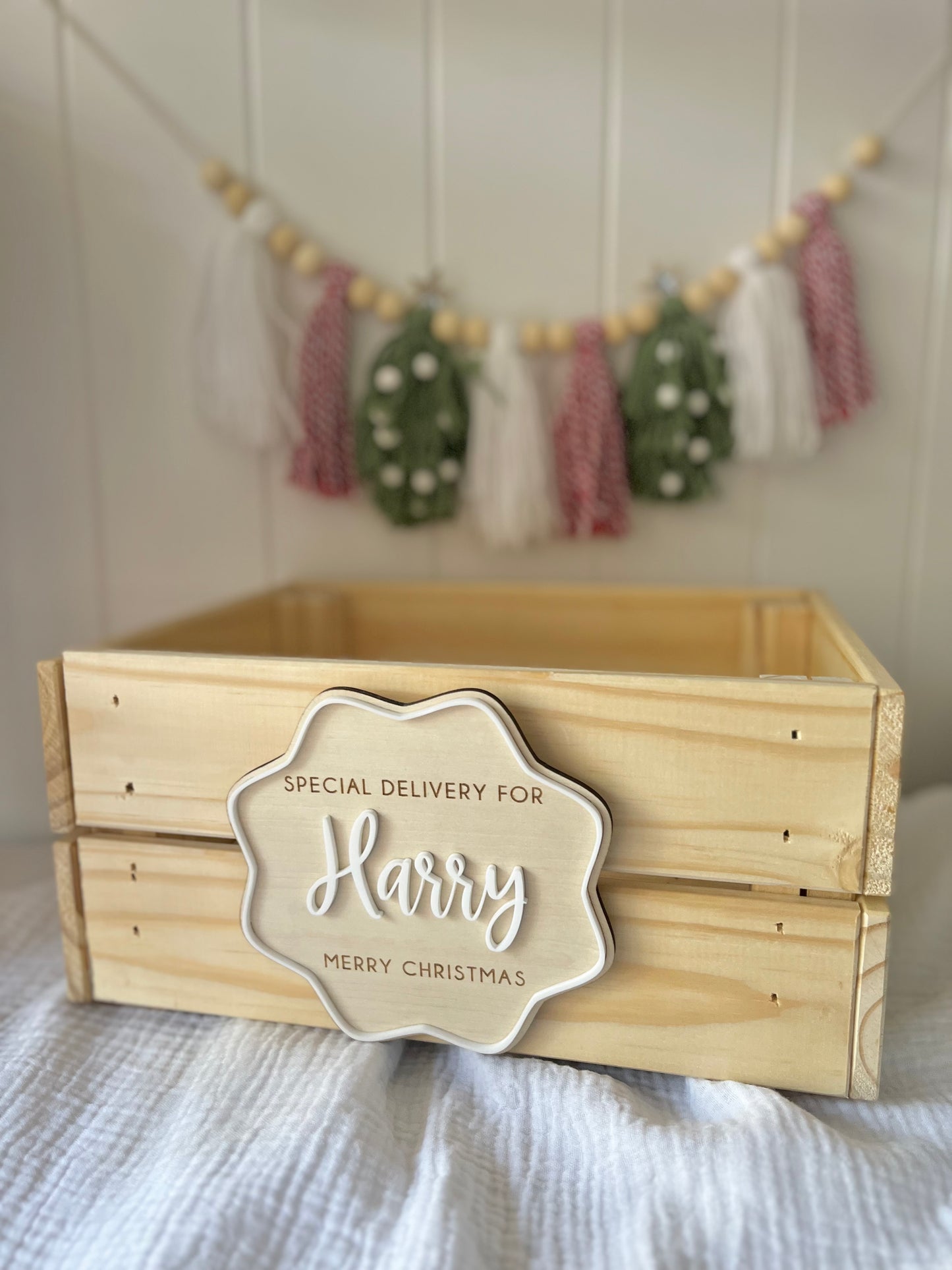 PLAQUE ONLY | Personalised Christmas Crate Plaque | First December Box | Christmas Eve Box | Gift Box Plaque