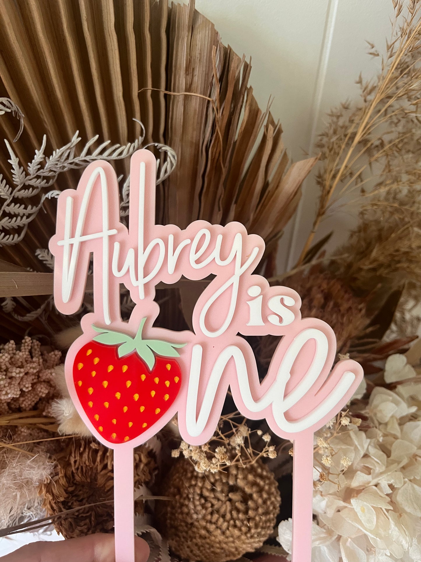 Strawberry Theme First Birthday Cake Topper